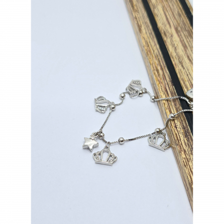 Bratari din argint - Brățară din Argint 925 cu Element Coroană și Cristale Zirconia Transparente – 5.89 g