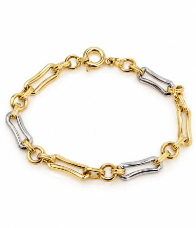 Brățări din aur 14K - Brățară din Aur 14K Bicolor cu Verigi Elegante