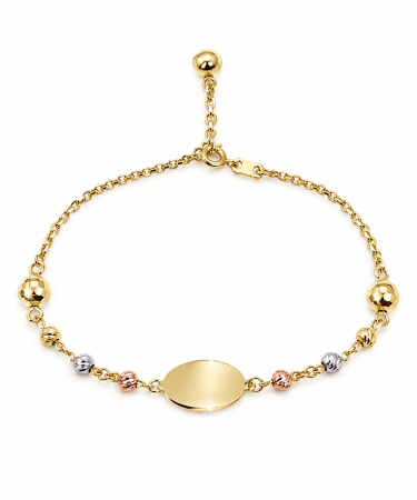 Brățări din aur 14K - Brățară din Aur 14K cu Banut Oval și Accente Tricolore