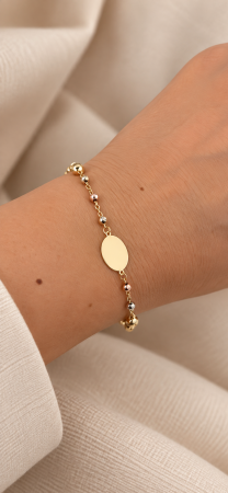 Brățară din Aur 14K cu Banut Oval și Accente Tricolore [1]