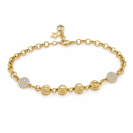 Brățări din aur 14K - Brățară din Aur 14K cu Biluțe Ornamentale și Pietre Strălucitoare – 19–21 cm