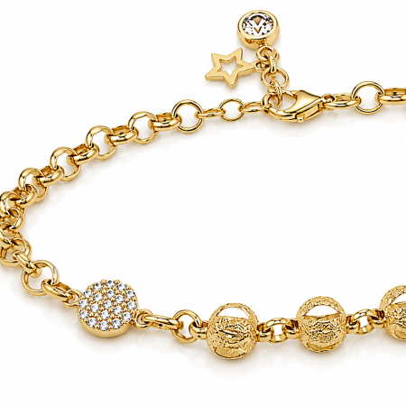 Brățară din Aur 14K cu Biluțe Ornamentale și Pietre Strălucitoare – 19–21 cm [2]