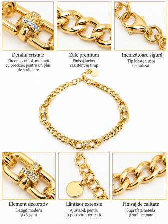 Brățară din Aur 14K cu Design Modern și Elemente Tip Lanț – Model Elegant [1]