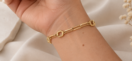Brățară din Aur 14K cu Elemente Geometrice – Model Elegant cu Zale Octogonale [1]