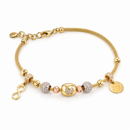 Brățări din aur 14K - Brățară din Aur 14K cu Infinit și Bănuț – Model Elegant cu Detalii Strălucitoare