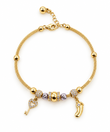 Brățări din aur 14K - Brățară din Aur 14K cu Inimă, Cheiță și Tălpiță – Model Elegant și Delicat