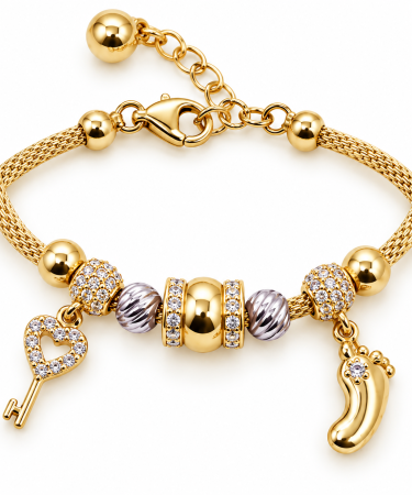 Brățară din Aur 14K cu Inimă, Cheiță și Tălpiță – Model Elegant și Delicat [1]