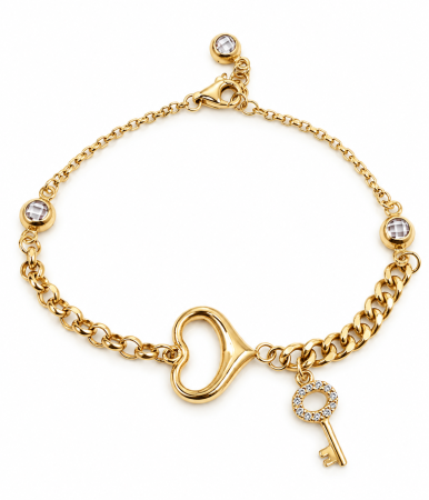 Brățări din aur 14K - Brățară din Aur 14K cu Inimă și Cheiță Decorativă