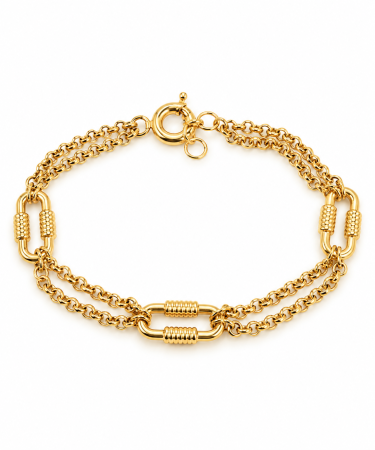 Brățări din aur 14K - Brățară din Aur 14K cu Lanț Dublu și Elemente Geometrice – Model Elegant