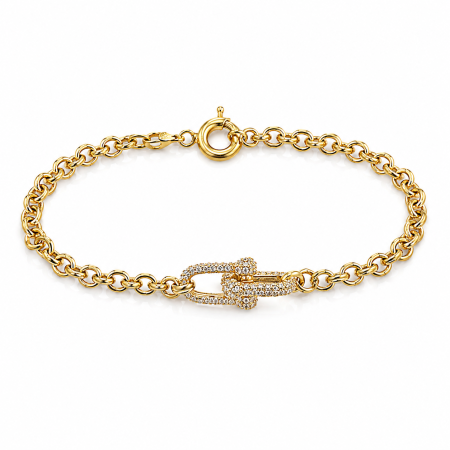 Brățări din aur 14K - Brățară din Aur 14K cu Lanț Tip Verigă și Închizătoare Decorativă – 19 cm