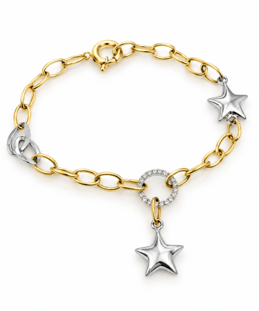 Brățări din aur 14K - Brățară din Aur 14K cu Stele și Cerc Decorativ – Model Elegant Bicolor