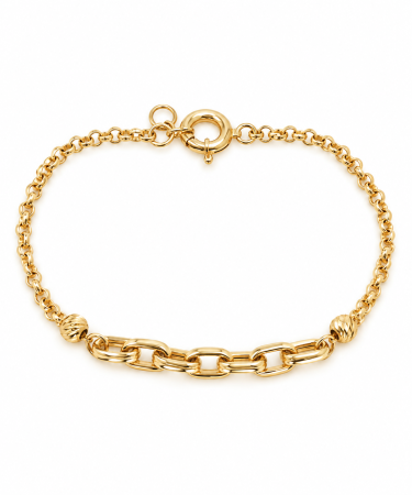 Brățări din aur 14K - Brățară din Aur 14K cu Zale Elegante și Bile Striate – Model Modern