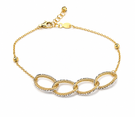 Bratari din aur - Brățară din aur 14K cu zale ovale și accente din aur alb – reglabilă 17–20 cm