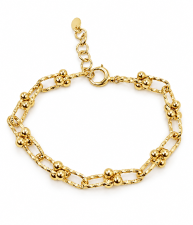 Brățări din aur 14K - Brățară din Aur 14K cu Zale Texturate și Biluțe Decorative