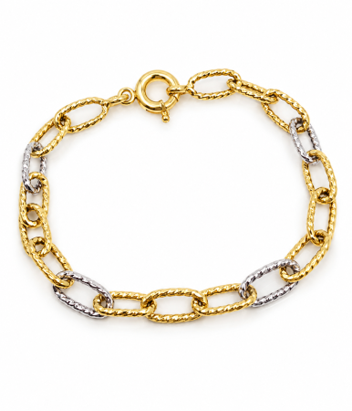 Brățări din aur 14K - Brățară din Aur 14K Tricolor cu Zale Oval-Texturate