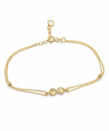 Bratari din aur - Brățară din aur galben 14K cu simbol infinit și pietre albe – reglabilă 17–20 cm