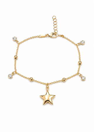 Bratari din aur - Brățară din aur galben 14K cu steluță și cristale – reglabilă 16–18 cm