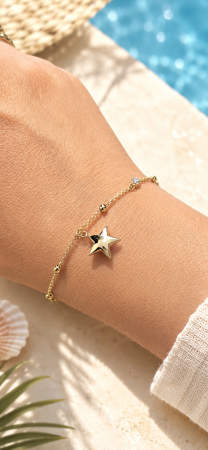 Brățară din aur galben 14K cu steluță și cristale – reglabilă 16–18 cm [1]