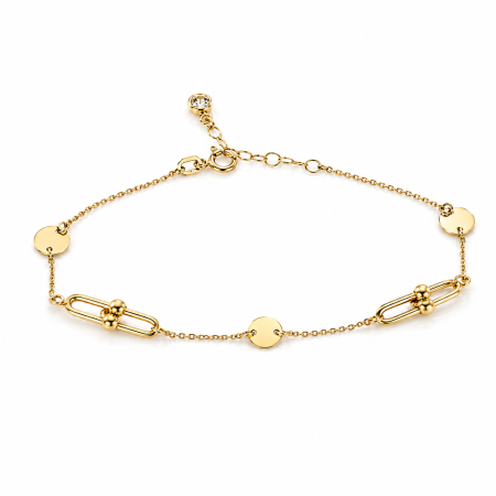 Brățări din aur 14K - Brățară Elegantă din Aur Galben 14K cu Bănuți și Elemente Tip Carabină