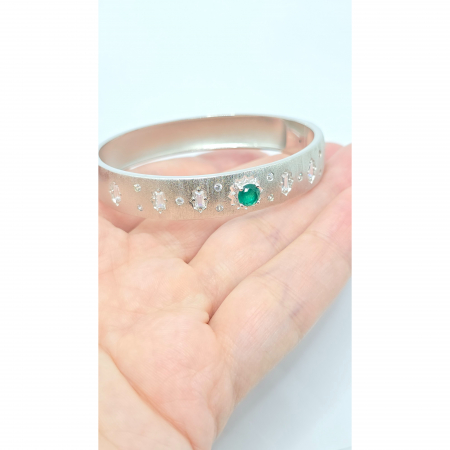 Brățară Fixă Elegantă din Argint 925 cu Cristale Mici Zirconia și Piatră Verde – 22,60 g [2]
