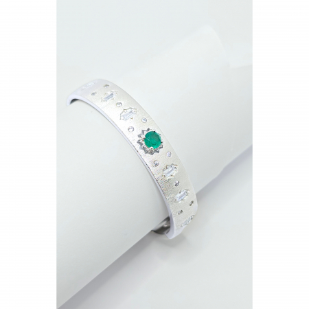 Bratari din argint - Brățară Fixă Elegantă din Argint 925 cu Cristale Mici Zirconia și Piatră Verde – 22,60 g