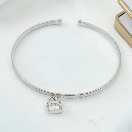 Bratari din argint - Brățară Fixă reglabila din Argint 925 cu Cristale Mici Zirconia și Lacăt– 5.54 g