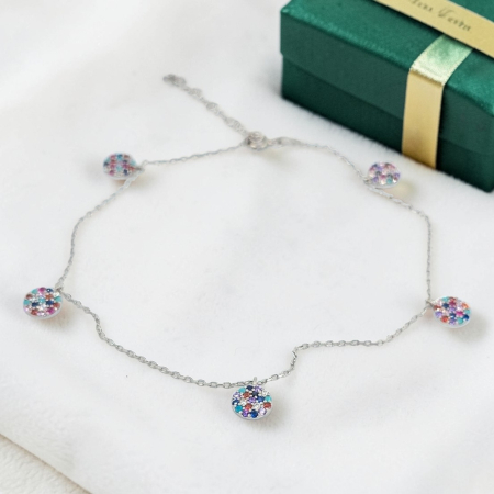 Bratari din argint - Brățară reglabilă din argint 925 cu pandantive multicolore – model delicat modern