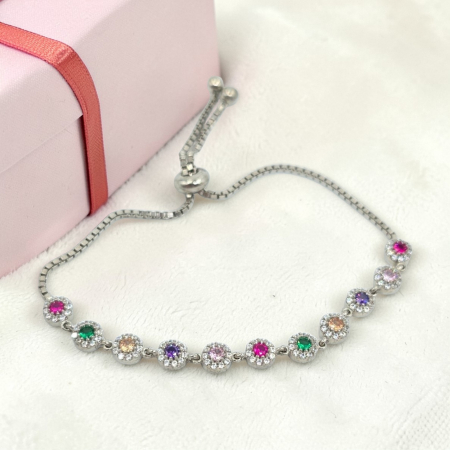 Bratari din argint - Brățară reglabilă din argint 925 cu zirconii multicolore – model elegant strălucitor