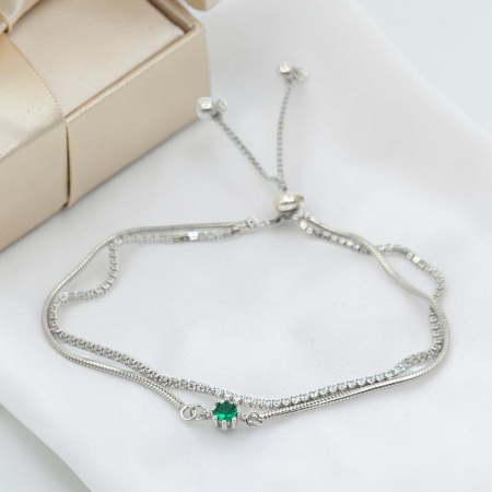 Bratari din argint - Brățară reglabilă din argint 925 cu zirconiu verde elegant