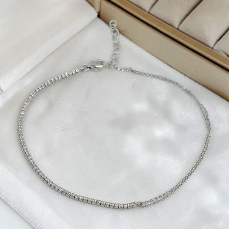 Bratari din argint - Brățară tenis din argint 925 cu lanț și zirconia transparente – design elegant
