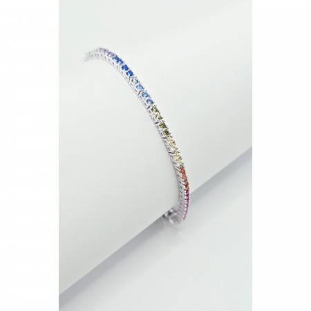 Bratari din argint - Brățară Tennis din Argint 925 cu Pietre Colorate – 18 cm, 6,48 g