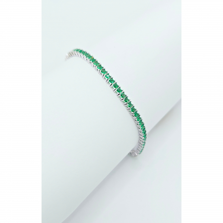 Bratari din argint - Brățară Tennis din Argint 925 cu Pietre Verzi – 18 cm, 7,28 g