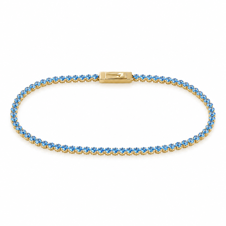 Brățări din aur 14K - Brățară Tennis din Aur Galben 14K cu Pietre Albastre – 17,5 cm