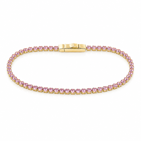 Brățări din aur 14K - Brățară Tennis din Aur Galben 14K cu Pietre Roz – 18 cm