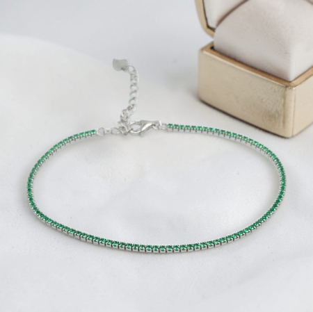 Bratari din argint - Brățară Tennis Elegantă din Argint 925 cu Pietre Verzi Zirconia – 18 -20 cm, 2.45 g