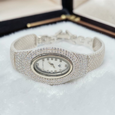 Ceas elegant din argint cu design rafinat și accente strălucitoare, diametru 7 cm, 35.23 gr [1]