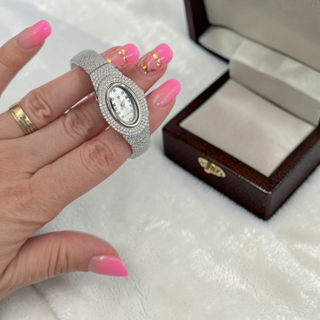 Ceas elegant din argint cu design rafinat și accente strălucitoare, diametru 7 cm, 35.23 gr [2]