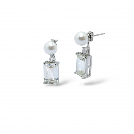 Bijuterii din argint - Cercei din Argint 925 cu Perlă de Cultură și Cristale Zirconia – 6.79 g, 2.5 cm