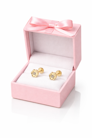 Cercei copii din aur 14K – Floricică cu cristal, închidere filet (0+) [2]