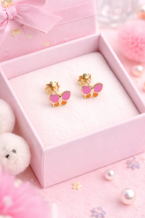 Cercei copii din aur 14K – Fluturași colorați, închidere filet, 0.7 cm [1]