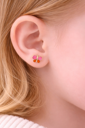 Cercei copii din aur 14K – Fluturași colorați, închidere filet, 0.7 cm [2]