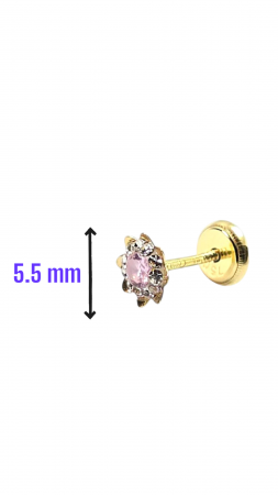 Cercei Bebe in forma de Floricica din Aur galben 18 kt si Cristale zirconia roz [1]