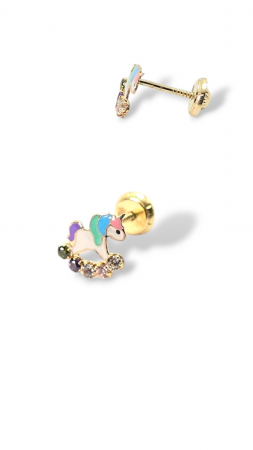 Cercei Bebe in forma de Unicorn din Aur galben 9 kt si cristale Zirconia [1]