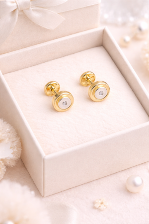Cercei copii din aur 14K – Buton elegant si piatră, închidere filet (0+) [1]
