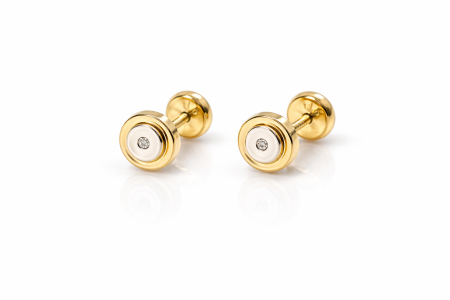 Bijuterii din aur - Cercei copii din aur 14K – Buton elegant si piatră, închidere filet (0+)