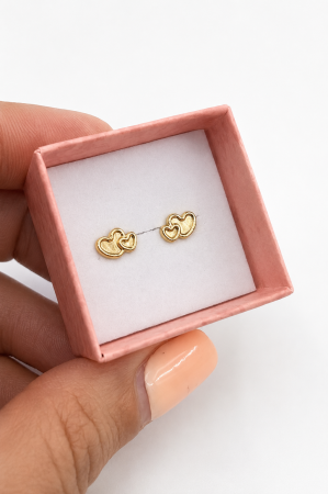 Cercei copii  cu Doua Inimioare din Aur 14K – 7,5 x 5 mm [3]