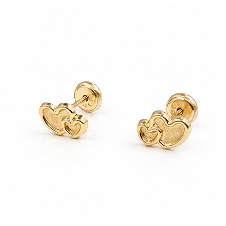 Bijuterii Fetite - Cercei copii  cu Doua Inimioare din Aur 14K – 7,5 x 5 mm