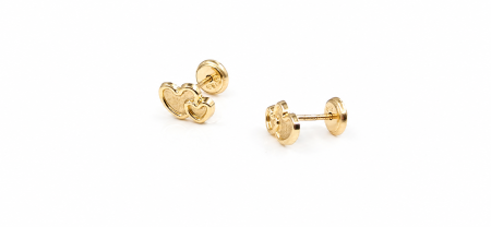 Cercei copii  cu Doua Inimioare din Aur 14K – 7,5 x 5 mm [1]