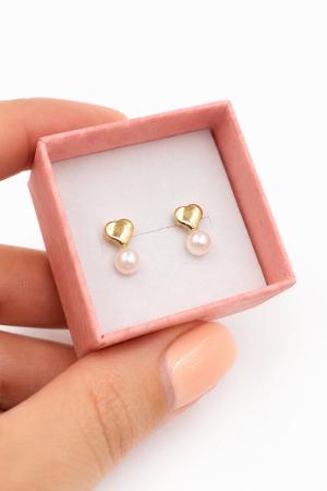 Cercei copii cu Perlă și Inimioară din Aur 14K – 7,5 x 5 mm [2]