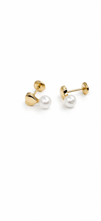 Cercei copii cu Perlă și Inimioară din Aur 14K – 7,5 x 5 mm [4]